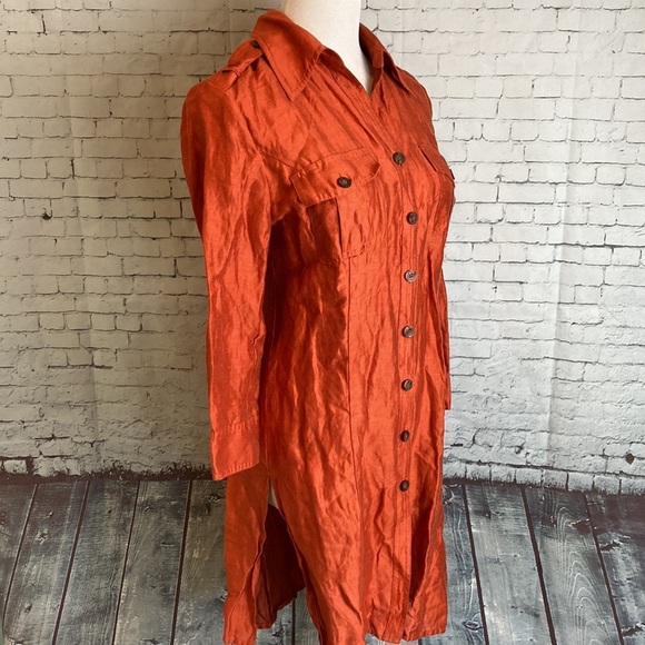 Tesori Linen Tunic Button Up Top Orange Shimmer S Old Money Resortwear Longline - Picture 12 of 12